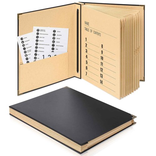 Marspark Important Document Organizer with Labels, Expanding File Folder, Family Document Organizer Binder for Important Papers, Letters, Photos, Passports(Black)