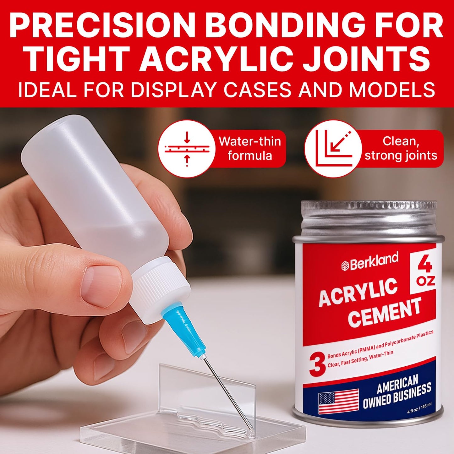 Acrylic Bonding Cement with Applicator Bottle 4 oz, Clear Adhesive for Plexiglass and Plastic Sheets, Fast-Setting Glue