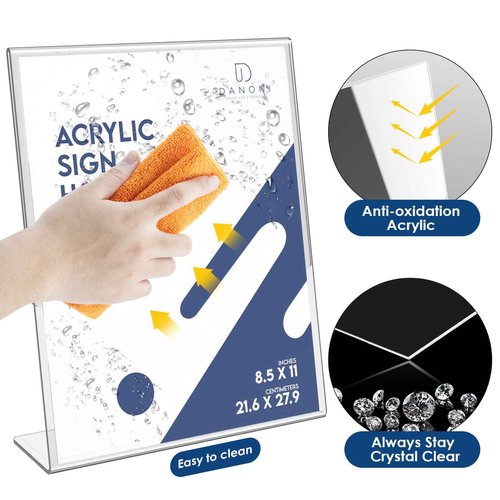 danoni Clear Acrylic Sign Holder - 12Pack 8.5x11'' Flyer Document Brochure Display Holder with Vertical Slant Back for Office Desktop - Plastic Paper Holders for Restaurant Tabletop
