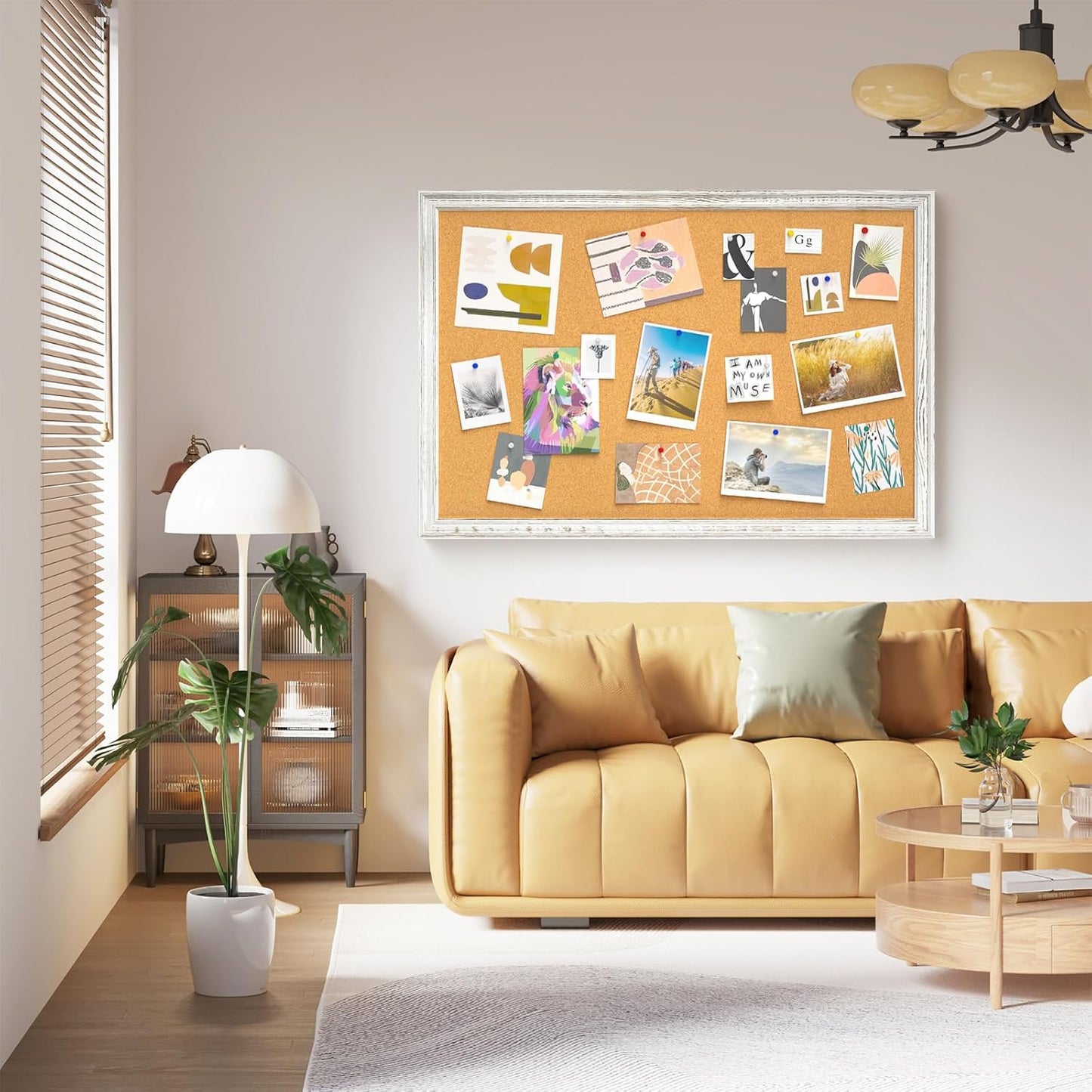 White Cork Board - 36 x 24 Inch Decorative Bulletin Board with Rustic Wooden Frame for Home & Office