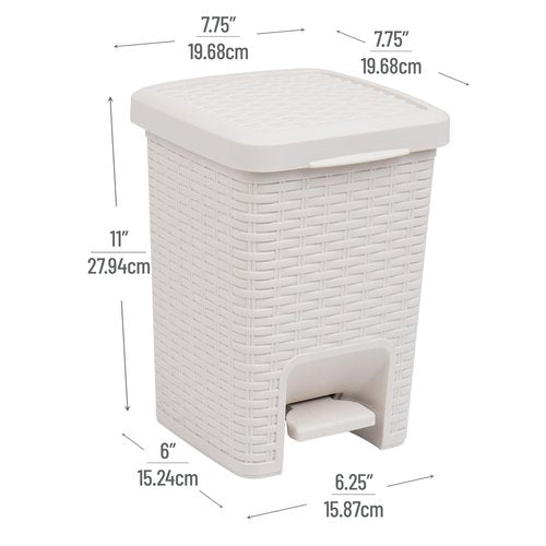 Mind Reader Trash Can, 5.5L (1.5 gal) Capacity, Bathroom Decor, Hands Free Lid, Square, 7.75" L x 7.75" W x 11" H, Ivory