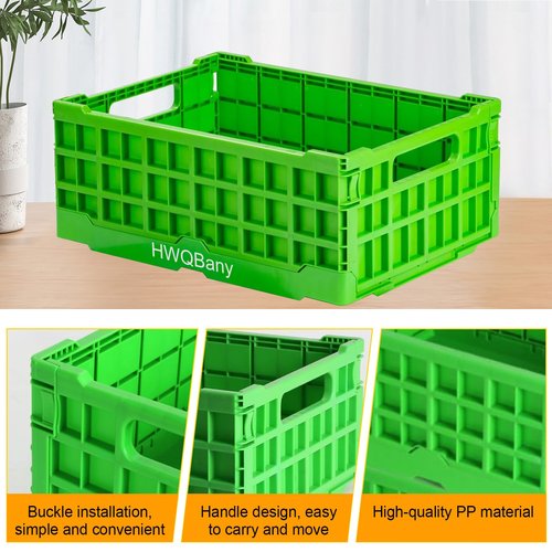HWQBany Milk Crates Heavy Duty, Crates for Storage, 20L Plastic Stackable Storage Baskets for Organizing, Collapsible Storage Crate for Home Kitchen Bedroom Office School Store, Green, Pack of 3