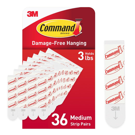 Command Indoor Medium Replacement Strips - Damage-Free Wall Hanging Hooks | 36 Strips, Holds Up to 3 lb, White