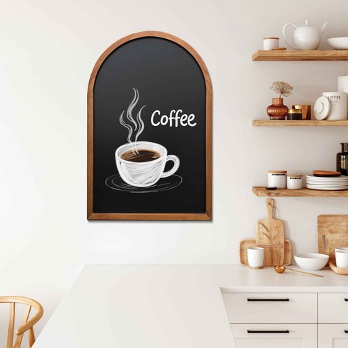 Curved Blackboard, 15.8x23.6 Inches, Chalkboard Sign, Non-Magnetic, Pine Frame, Wall Mounted, with Four Chalk and Six Writing Pens, Environmentally Friendly, Easy to Erase, Office, School, Bar