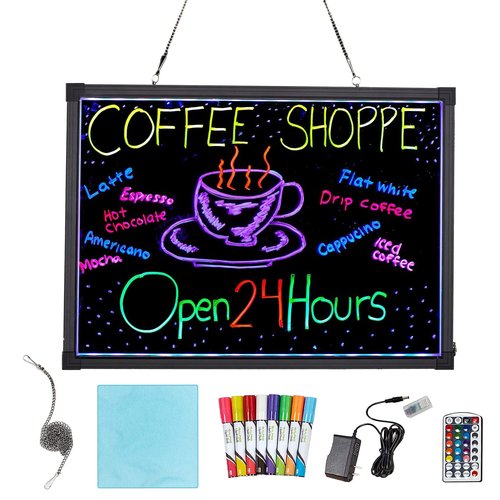 Alpine LED Message Writing Board - 20" X 28" Illuminated Dry Erase Board with 48 Different Flashing Styles & Fluorescent Markers, Perfect for Restaurants, Schools & Retail Stores