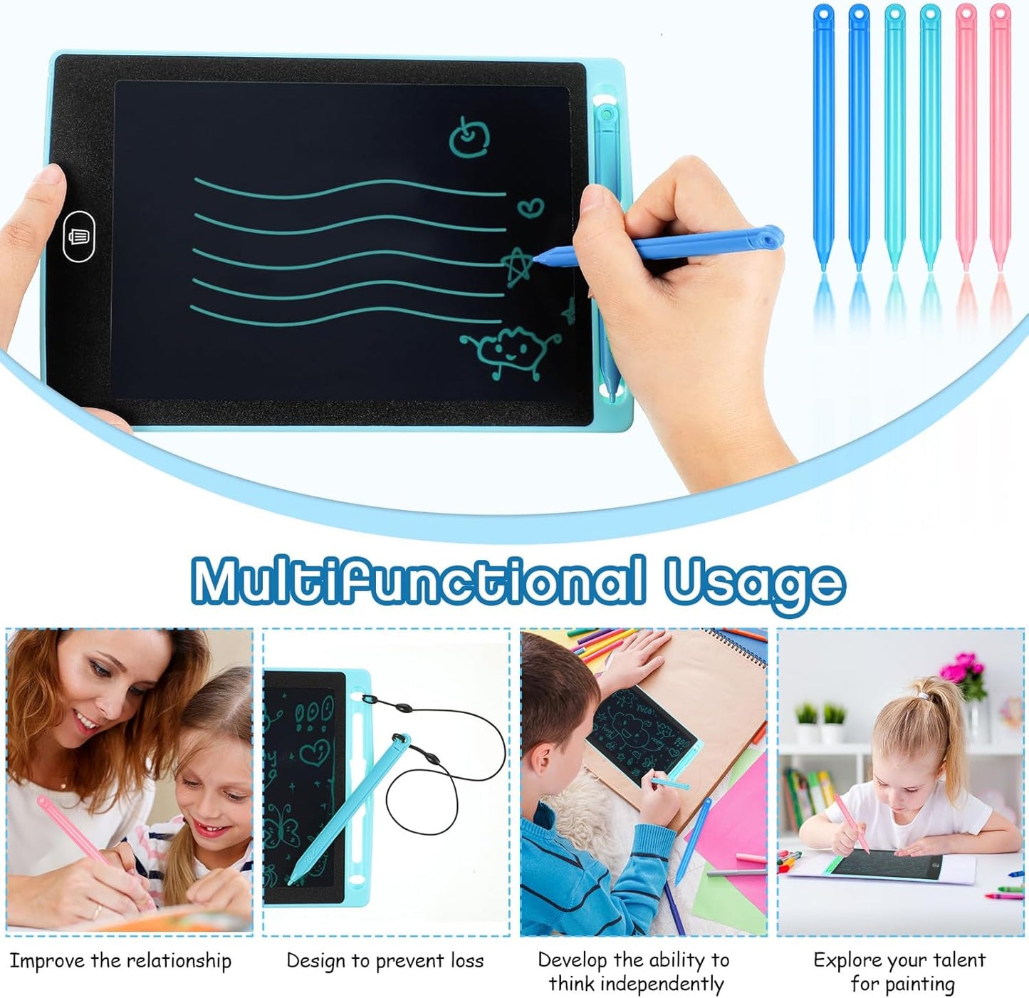 Skiennix LCD Writing Tablet Pen Set - 6 Replacement Stylus Pens for Kids Drawing Tablets | 3 Vibrant Colors