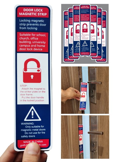 GINFH Lockdown Magnetic Strips Door Security Devices Thin Magnetic Strips School Office Emergency Easy Quick Lock Door Latch White Text Version (30)
