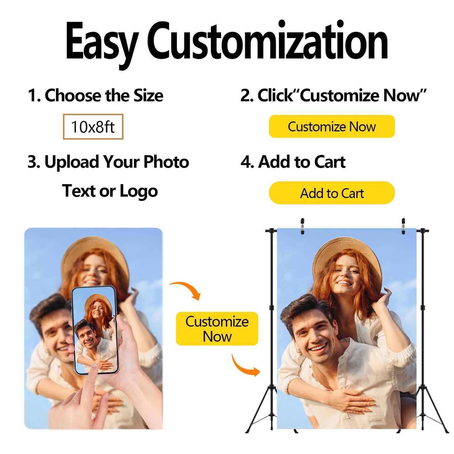 BELECO 7x5ft Fabric Custom Backdrop Image Customized Backdrop with Picture Logo Text Customize Your Design Personalized Background Banner Valentines Day Birthday Wedding Party Decorations Photo Prop