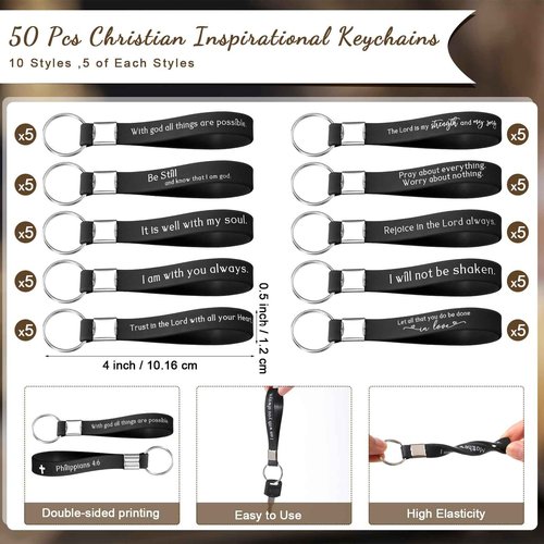 Spakon 50 Sets Father's Day Gifts for Church Christian Pens Silicone Bible Verse Keychains Bulk for Men Inspirational Scripture Metal Pen Religious Gifts for Sunday School Teacher Men Party Supplies