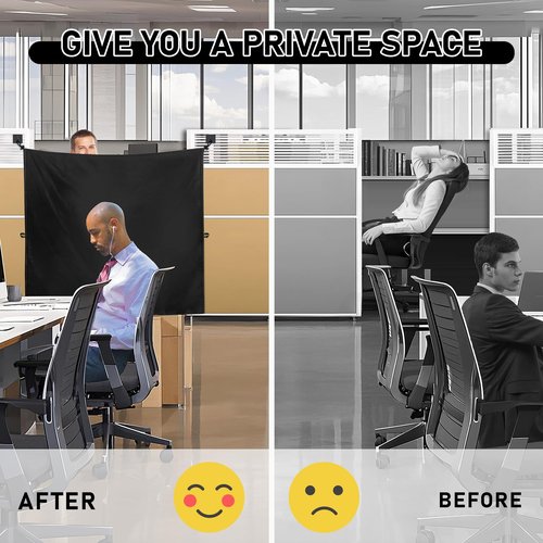 72 * 66IN Office Cubicle Curtain Cubicle Privacy with Self-Adhesive Hook Adjustable Length All-Around Privacy Curtain Door Partition for Workstations Study Room