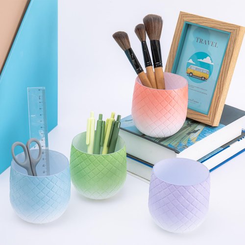 Y YOMA 2 Pack Pen Holder for Desk Cute Plastic Pencil Cup Pen Container Square Organizer Modern Aesthetic Design Desktop Storage Solution for Pens, Pencils, Marker, Makeup Brush, Gradient Blue