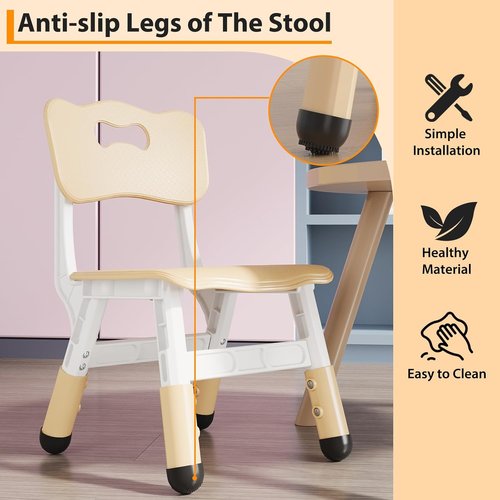 Skiennix Adjustable Kids Chairs - 3-Level Height Toddler Chairs with Non-Slip Base | Stackable Design for Ages 2-8, Natural Finish