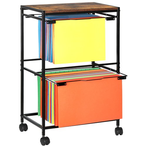 TQVAI Hanging File Folder Organizer, 2-Tier Rolling File Cart with Wheels, Letter Legal Size Folders Hangers for Office, Home, Classroom, Black