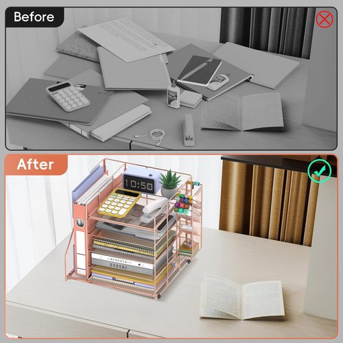Reeplan Desk Organizers and Accessories, 6-Tier File Organizer with File Holder Bookstand Pen Cup, Document Organizer for Office Decor, Home Office Essentials