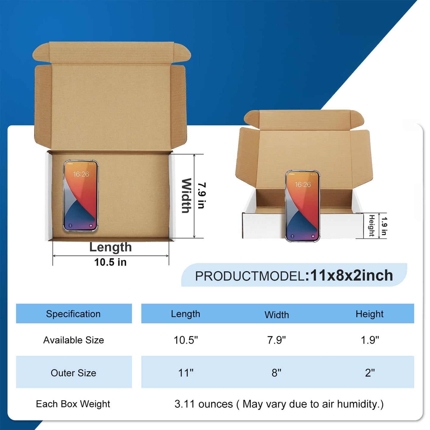 Famagic 30 Pack 11x8x2 Inch Small Shipping Boxes White Corrugated Cardboard Boxes Mailer for Small Business, Mailing Boxes for Packaging Bulk
