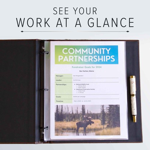 Gallery Leather 3 Ring Binder with Plastic Sleeves, Includes 10 Sheets, Sheet Size: 8.5" x 11" - Presentation Binder Rings with Hubbed Spine, Thick: 0.75" Belfast Black