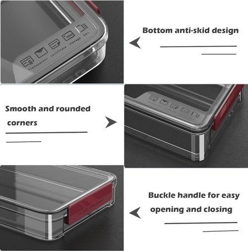 Comforhous 2 Pack Document Storage Clear Plastic Storage Boxes with Lids Stackable Storage Bins Paper Storage Box Containers for Organizing A4 File Paper Document Photo Scrapbook Craft Storage Red