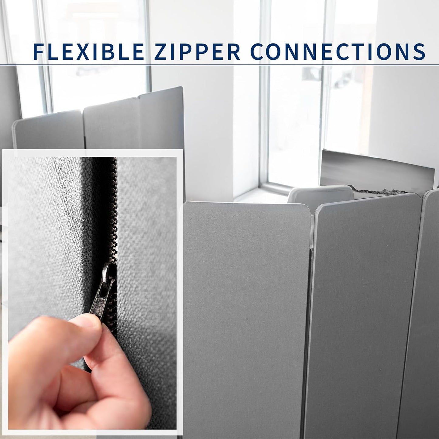 VIVO Freestanding Privacy Panel - 72 x 66 Inch Acoustic Wall Divider | Gray Cubicle Partition with 3 Panels