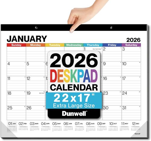 Dunwell 2026 Desk Calendar - Large Monthly Blotter & Wall Calendar | Colorful Design, Easy-to-Read Daily Blocks