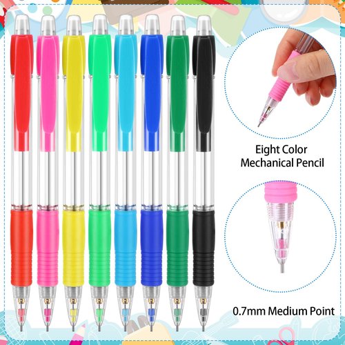 Affrolling 21 Pcs 0.7mm Color Mechanical Pencil Set Include Color Mechanical Pencil Refills Erasers Stationery Supplies for Writing, Drawing and Sketching School Office Students(Transparent)