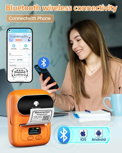 Phomemo M110 Barcode Printer - Wireless Bluetooth Thermal Label Maker for Small Business | Orange