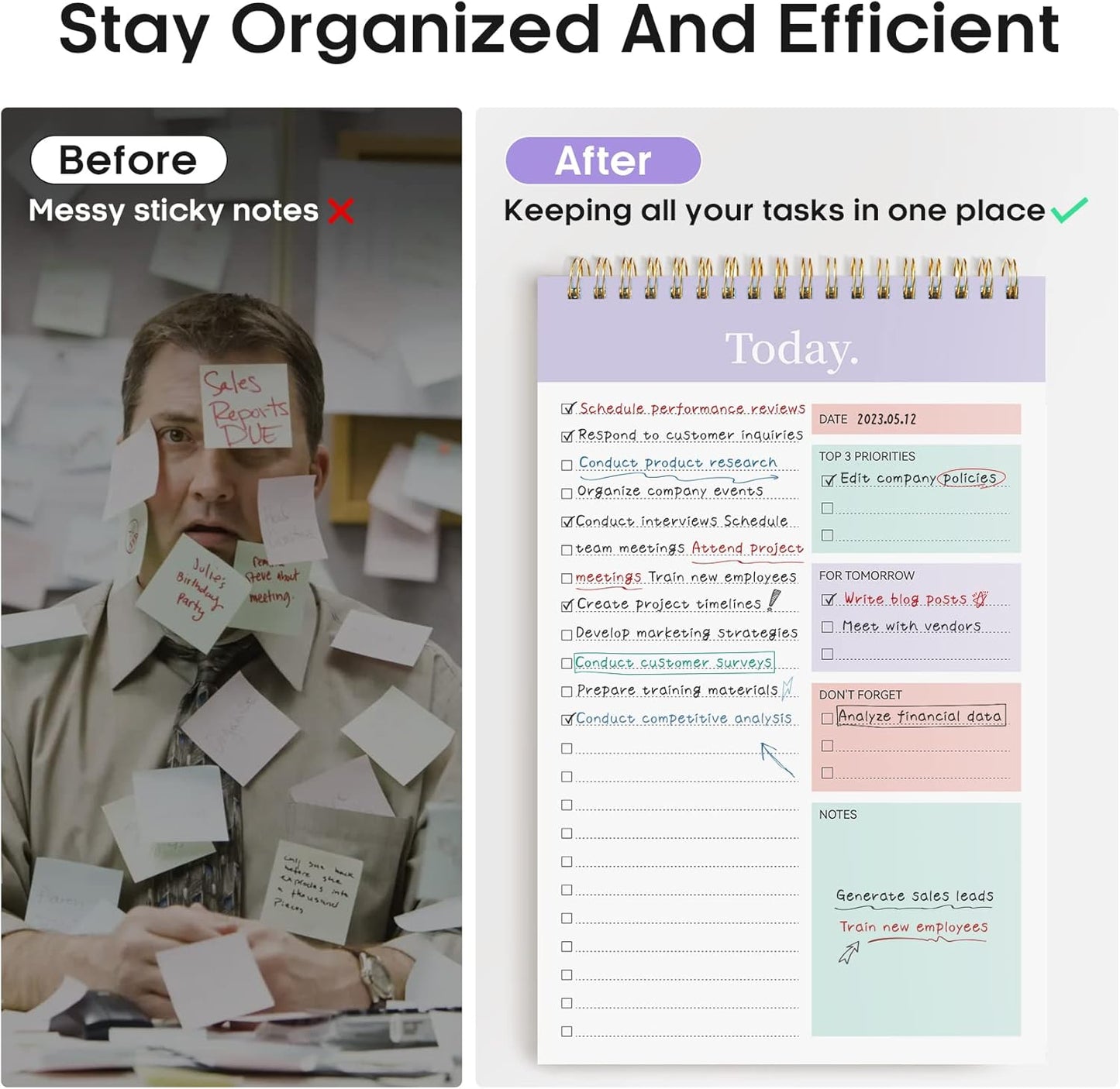 Taja To Do List Notepad - Undated Daily Planner with 52 Sheets | 9.8" x 6.5" for Work & Home - Violet Dream