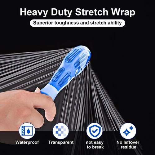 Stretch Film, RAZCC Stretch Wrap Industrial Strength, Shrink Wrap for Pallet Wrap, Heavy Duty Clear Plastic Wrap with Handles, Moving Wrapping Plastic Roll, 15" x 1000 Ft Per Roll, 60 Gauge, 4 Pack