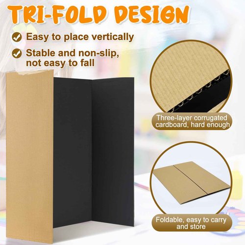 8 PCS Trifold Poster Board- Large 40" x 28" Tri Fold Display Board Hard & Thick Black Presentation Cardboard for Science Fair, School Projects, Business Supply