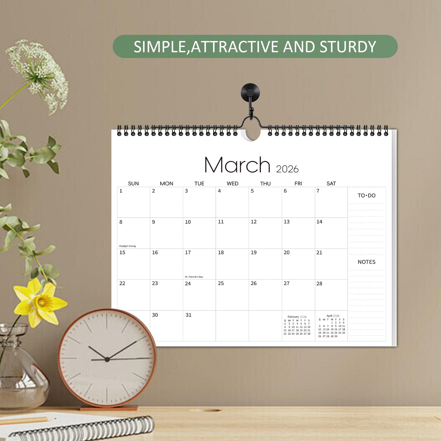 Aesthetic Wall Calendar 2026-2027, 18 Monthly Horizontal Hanging Calendar from January 2026 to June 2027, 14.5" x 11.5" Minimalist Modern & Simple Paper Wall Calendar for School, Home, Office