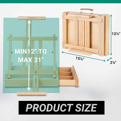 Falling in Art Studio Sketchbox Easel, Adjustable Beechwood Tabletop Easel Box for Painting, Portable Desktop Easel with Storage Drawer, Suitable for Beginners and Artists