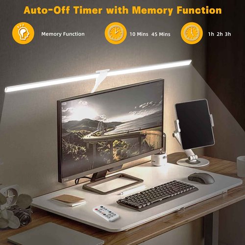 Peloite LED Desk Lamp for Home Office, 50 Brightness & Temperature Modes, Eye Protection, Dual Head Dimmable Table Light, 360° Adjustable Gooseneck with Clamp Remote Control, 90% Energy Saving (White)