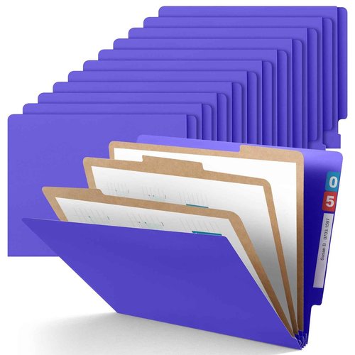 Skyygemm 24 Pcs End Tab Classification Purple File Folders 3 Dividers Letter Size with 3.5'' Fasteners and 2 Prongs, Manila Folders Bulk for Office Business Classroom