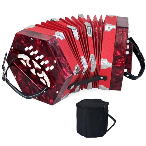Concertinas，20 Buttons Accordion For Adults Professional Accordion for Beginners, Adjustable Hand Strap, Musical Instrument Accessories With Carrying Bag, Harmonica,Wipe Cloth（Red）