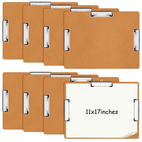 Tenceur 8 Pcs 11x17 Clipboard With Three Clips - Extra Large Horizontal Drawing Clipboard for Office, Home, Teachers Supplies