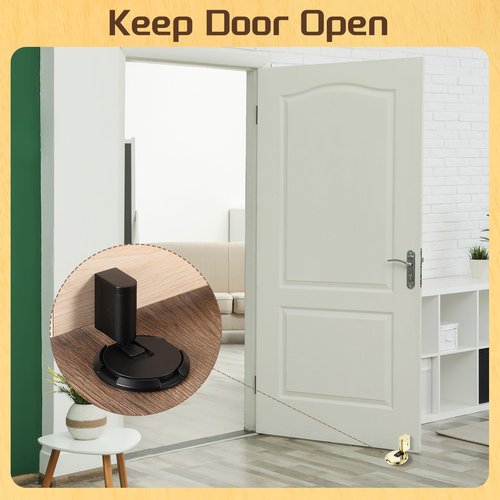 uxcell 4Pcs Magnetic Door Stopper, Silent Magnetic Floor Door Stop with Adhesive, Mechanical Floor Door Stop Shock Absorbing for Bedroom Office Bathroom, Black