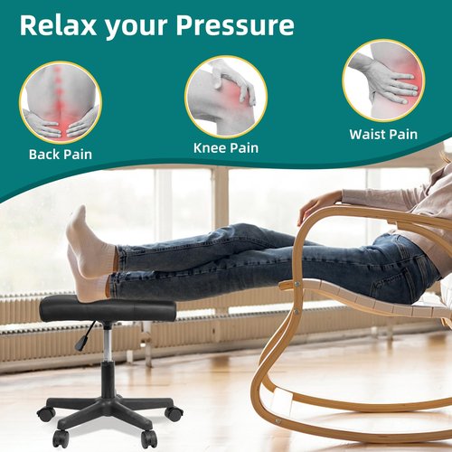 Tall Foot Stool Adjustable Leg Rest Real Leather Footrest with Wheels for Office Desk & Gaming Chairs - Ergonomic Footrest and Office Chair Foot Rest with Thick Padding