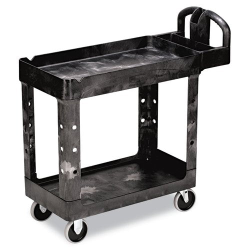 Rubbermaid Commercial Heavy-Duty Utility Cart - Two-Shelf Design | 17.1"W x 38.5"D x 38.9"H | Black