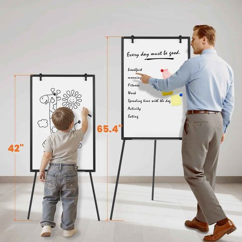 Sweetcrispy Whiteboard Easel 40 x 28 Inches, Magnetic Dry Erase White Board, Portable Boards Height Adjustable, Dry Erase Board with Stand for School, Office and Home, Silver Aluminium Frame, Black