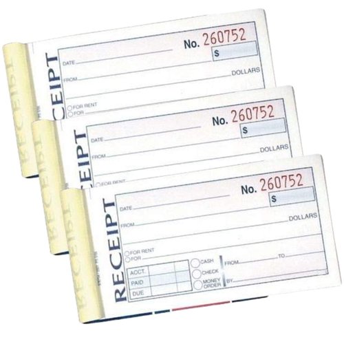 1InTheOffice Money and Rent Receipt, 2-3/4 x 5-3/8 Inches, 2-Parts, Carbonless, White/Canary, 50 Sets per Book (3 Books)