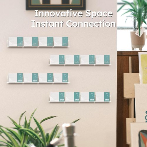 FEMELI Acrylic Business Card Holder Wall-Mounted, Adhesive Multi-Pocket Clear Sticker Display, Space-Saving Cards Booklet Organizer for Office Retail (8 Pockets)