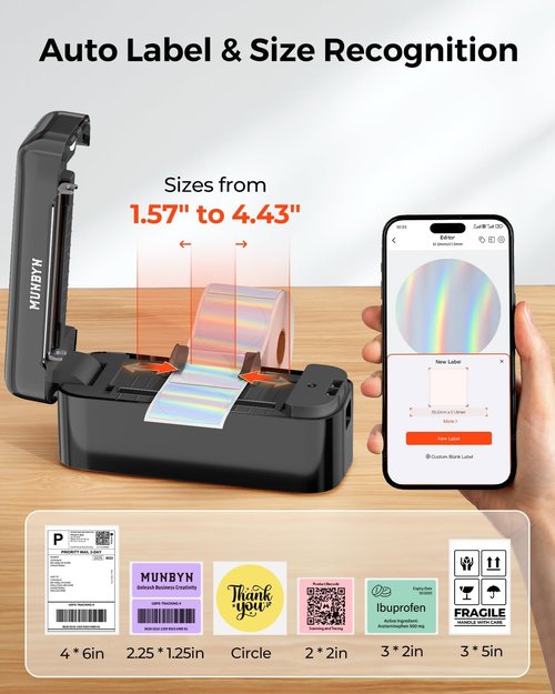 MUNBYN Bluetooth Thermal Label Printer - RealWriter RW402B | 4x6 Shipping Labels for Small Business, Compatible with Android, iPhone, Windows & More