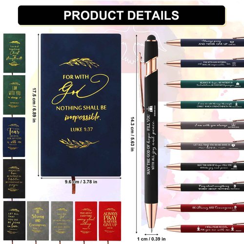 Crtiin 80 Pcs Christian Notebook Bulk Religious Notepads with Motivational Pen Inspirational Bible Verse Leather Prayer Journal for Church Sunday School Teacher Clergy Appreciation Day (Classic Color)