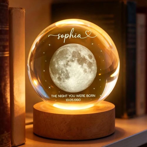 Personalized Moon Phase 3D Crystal Ball - Custom LED Night Light for Birthdays | Unique Gift for Friends & Family