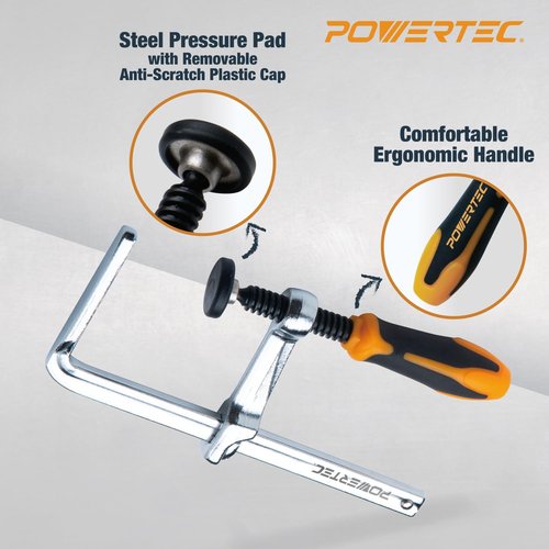 POWERTEC Quick Screw Guide Rail Clamps - 7” Capacity, 400lbs Clamping Force | Ideal for BOW XTENDER Fences & MFT Tables - 2PCs (71409)