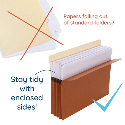 Blue Summit 10 Redwell Folders Letter Size, Brown Accordion File Folders, 3.5” Red Rope Expandable Pockets, Expanding Organizer