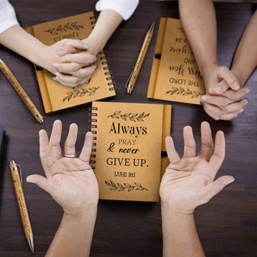 Yeaqee 100 Pcs Employee Appreciation Gifts and Church Christian Gifts Set Include 50 Pcs Spiral Notebooks 50 Pcs Employee Bible Pens for Adults Party Favors(Bible Style)
