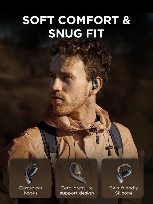 Open Ear Headphones, Bluetooth 5.4 True Wireless Earbuds Bone Conduction Headphones with Mic Clear Calls, Comfort Fit Lightweight Bone Ear Buds with Hooks, 56H Playtime, IPX6 for Sport, Black