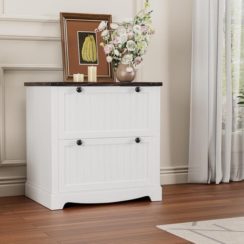 GarveeHome Farmhouse File Cabinet - 2 Drawers for A4/Letter/Legal Documents | Rustic Storage Stand