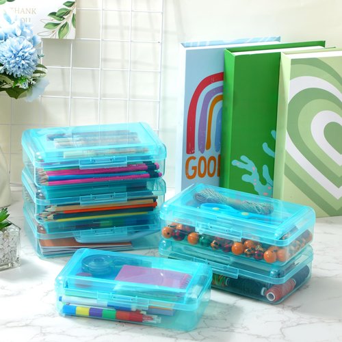 Mooliwe 12 Pcs Clear Double Layer Large Capacity Pencil Box, Plastic Hard Pencil Case with Snap Lid, Crayon Storage Stackable Box for School Classroom Home Office Supplies(Green)