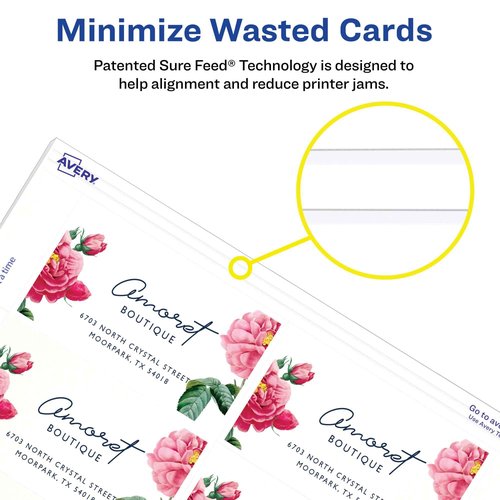 Avery Clean Edge Printable Business Cards with Sure Feed Technology, 2" x 3.5", White, 1,000 Blank Cards for Inkjet Printers (08870)